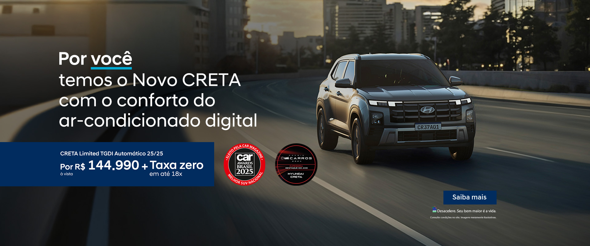 Oferta Hyundai: CREATA Limited TGDI AT 25/25 - Por R$ 144.990 + taxa zero em até 18x